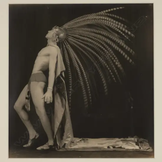 JM Pustin 'The Aztec warrior', USA c.1930, toned gelatin silver photographic print, framed, 250 x 237mm